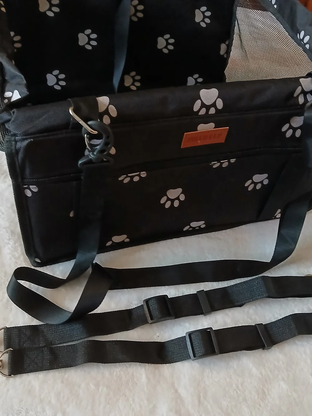 Paw-Print VEHICLE Travel Pet Carrier Safety Bag + 2 Seat Belt Straps